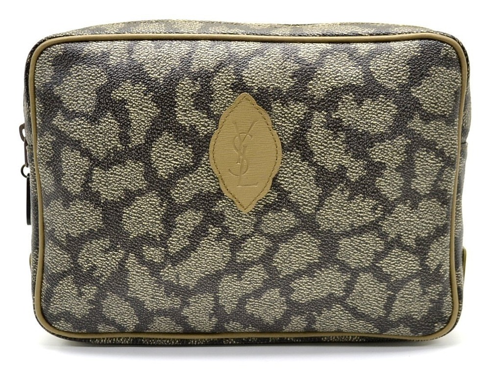 Saint Laurent Yves YSL Clutch Bag Shoulder Pouch Clutch Beige Cream Giraffe
